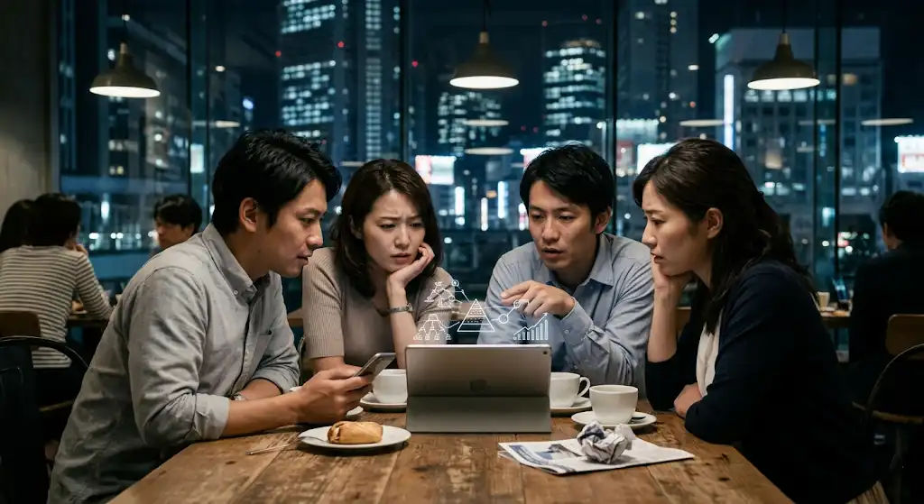 SNSを通じた副業・MLM勧誘に戸惑う男性のイメージ